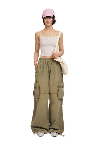 [Moromoro2] Gradient Washed Wide Leg Cargo  Pants