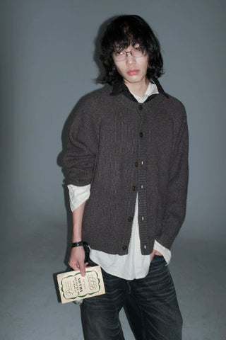 MASONPRINCE Herringbone Round-Neck Wool Cardigan