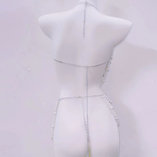 Halter beaded backless metal chain belt top