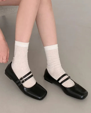 Double-strap Mary Jane flat shoes