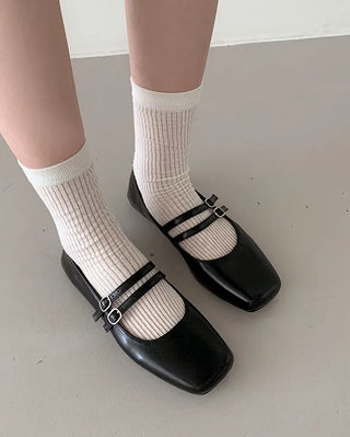 Double-strap Mary Jane flat shoes
