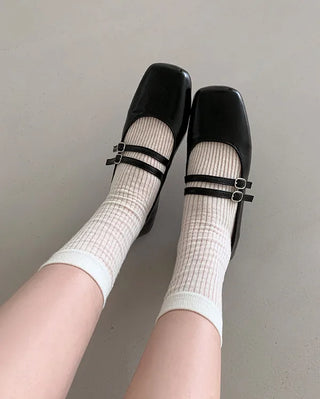 Double-strap Mary Jane flat shoes