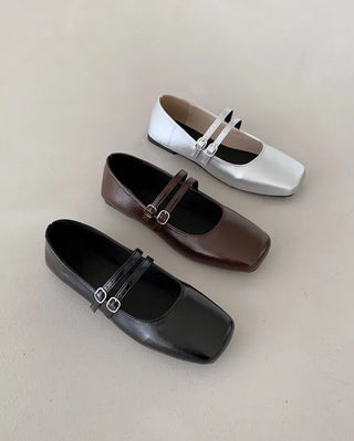 Double-strap Mary Jane flat shoes