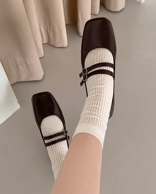 Double-strap Mary Jane flat shoes
