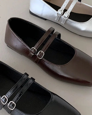 Double-strap Mary Jane flat shoes