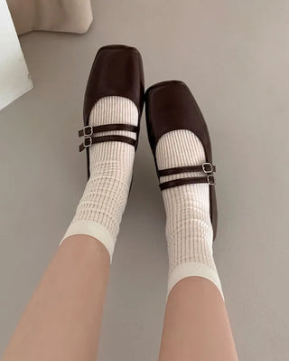 Double-strap Mary Jane flat shoes