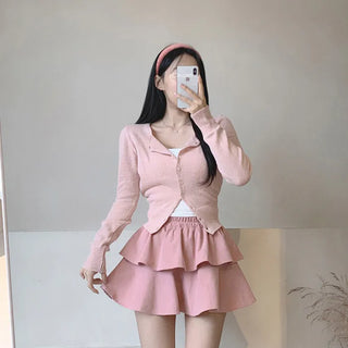 Square neck knit cardigan