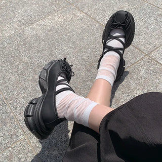 Mary Jane Ribbon Platform Loafer Sneakers (2 colors)