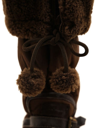 [Moromoro2] Furry Ball Patchwork Leather Boxing  Boots