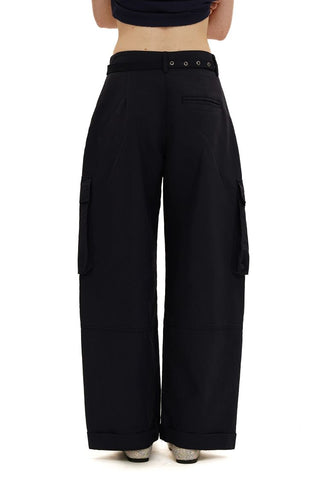[Moromoro2] Cotton Wide Leg Work Pants with  Belt