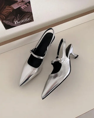 Pointed-toe Mary Jane pumps
