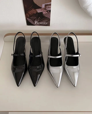 Pointed-toe Mary Jane pumps
