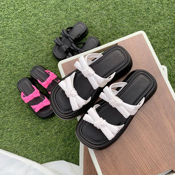 Ribbon platform sandals (3 colors)