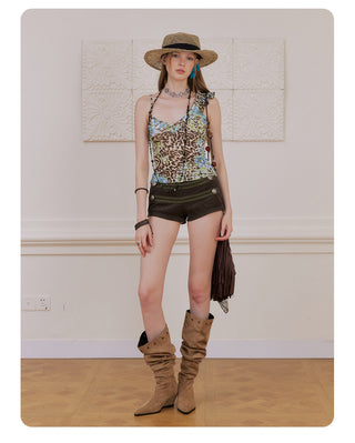 [NECY] American Blue Leopard Unbalanced Tank Top