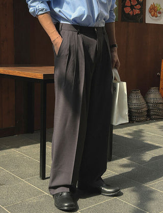 Three-pleat back elastic slacks (3 colors)