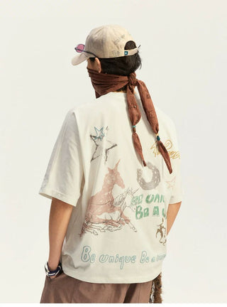 [Monterest] Horse Year Graffiti Print Embroidered Tee