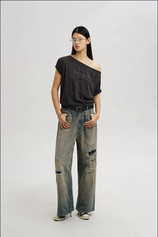 [MASONPRINCE] Repaired Washed Baggy Jeans