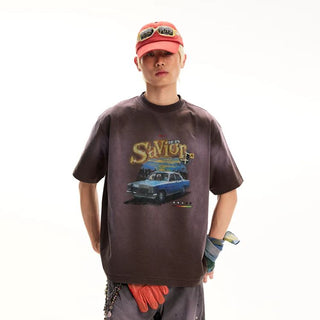 [Monterest] Washed Car Print Relaxed Fit Tee