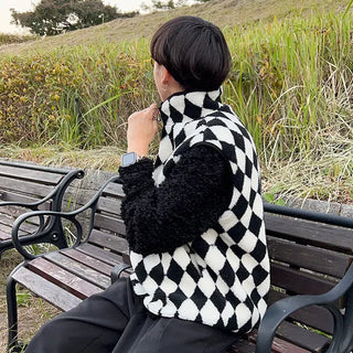 Checkered fleece vest
