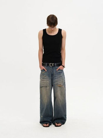 [MASONPRINCE] Distressed Wide Leg Jeans