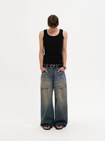 [MASONPRINCE] Distressed Wide Leg Jeans