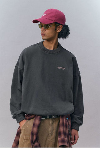 [Monterest] Fleece-Lined Logo Print Crewneck Sweatshirt