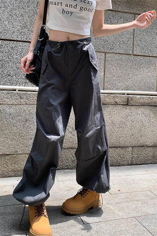 high-waist drawstring loose cargo pants CP002