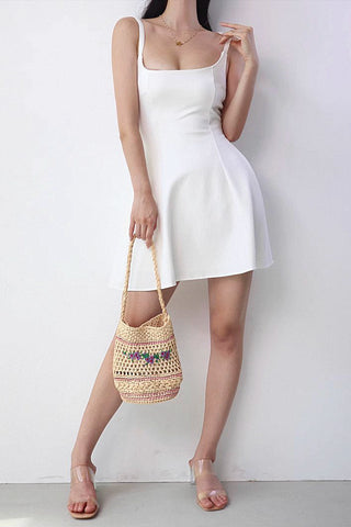 u-neck high waist a-line dress