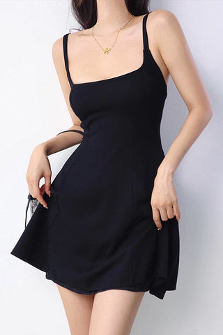 u-neck high waist a-line dress