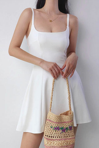 u-neck high waist a-line dress