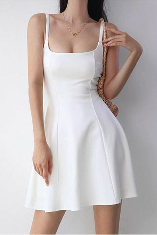 u-neck high waist a-line dress