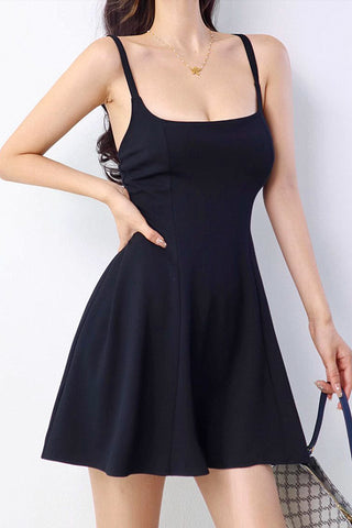 u-neck high waist a-line dress