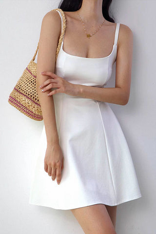 u-neck high waist a-line dress