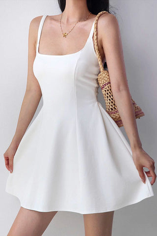 u-neck high waist a-line dress