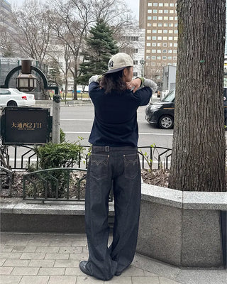 (UNISEX) Stitched Balloon Denim Pants