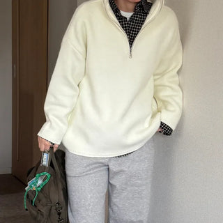 Half-zip hooded knit sweater