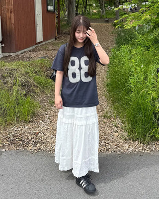 (Unisex) Number Patch Work Loose Fit Short Sleeve T-Shirt