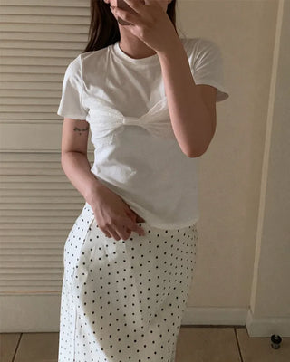 Puff-sleeve eyelet embroidered gathered blouse