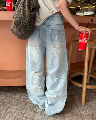 Distressed wide-leg denim