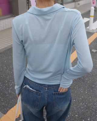 Button-collar long-sleeve T-shirt