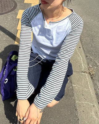 Raglan border henley neck t-shirt