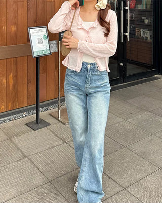 Lace-up bootcut denim pants