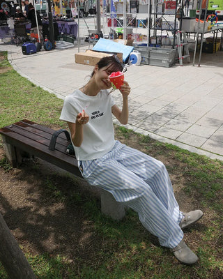Striped Easy Pants with Waist String