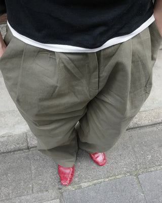 Two-pleat cotton wide-leg pants