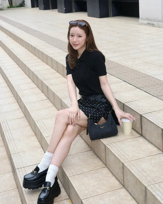 Polka dot mini skirt pants