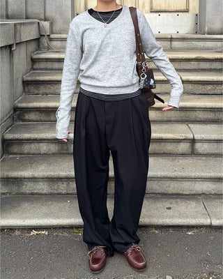 (Unisex) Two-pleat wide-leg slacks