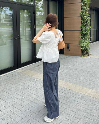 Striped pants with string waistband