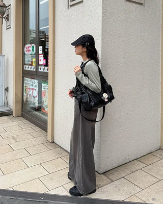 Front zip leather shoulder bag