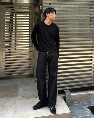 Button-fly wide-leg denim pants