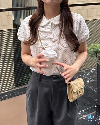 Dot Shirring Short-Sleeve T-Shirt